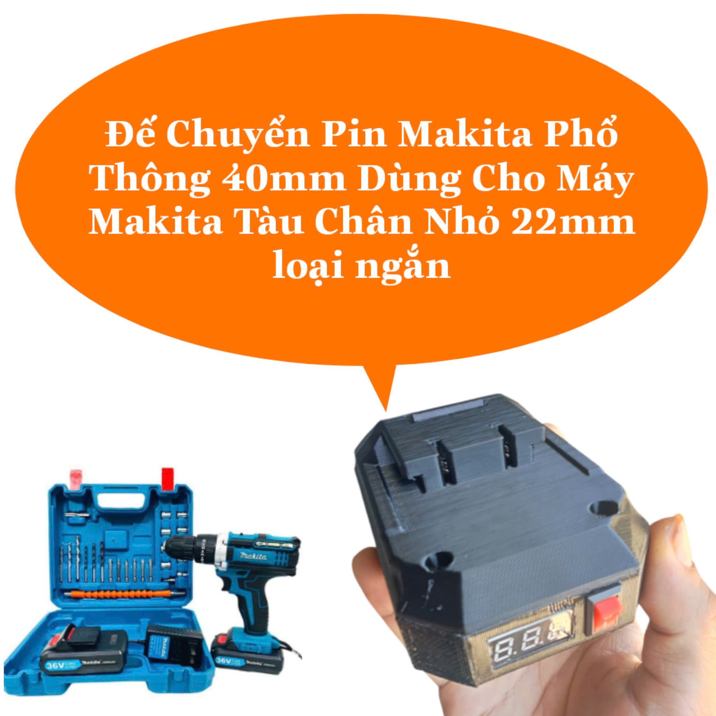 Đế Chuyển Pin Makita 40mm Dùng Cho Máy Makita Tàu Chân Nhỏ 22mm Loại Ngắn Nhựa Tốt bền Vĩnh viễn - B