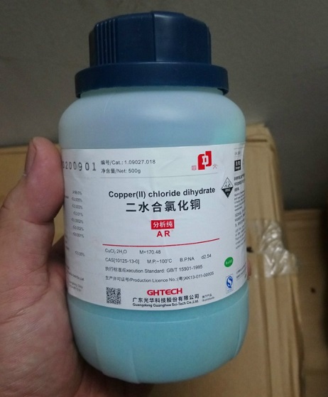 Đồng clorua Copper (II) Chloride Dihydrate CuCl2.2H2O tinh khiết lọ khối lượng 500g