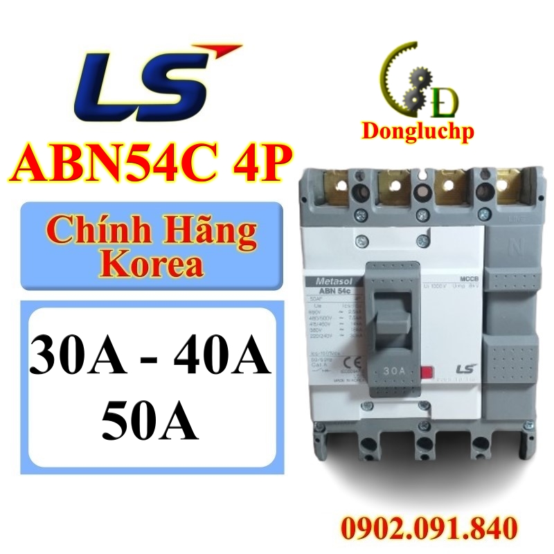 Aptomat 4 pha LS Hàn Quốc ABN54c MCCB 30A 40A 50A Attomat dòng cắt 18kA cầu dao tự động 4p