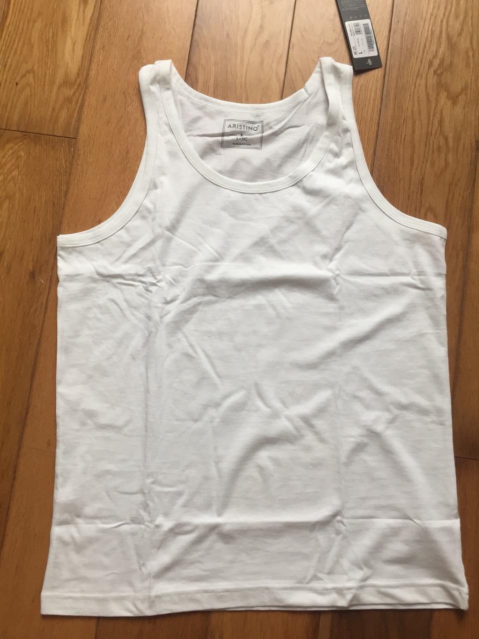 Áo ba lỗ trắng Aristino AC21 cotton 100% mặc nhà, trong sơ mi