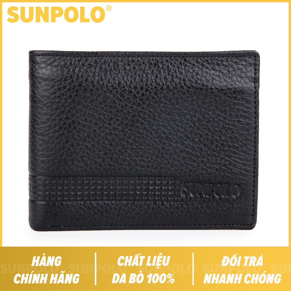 Bóp nam da bò dáng ngang vân hạt SUNPOLO WSVH20 (Đen)