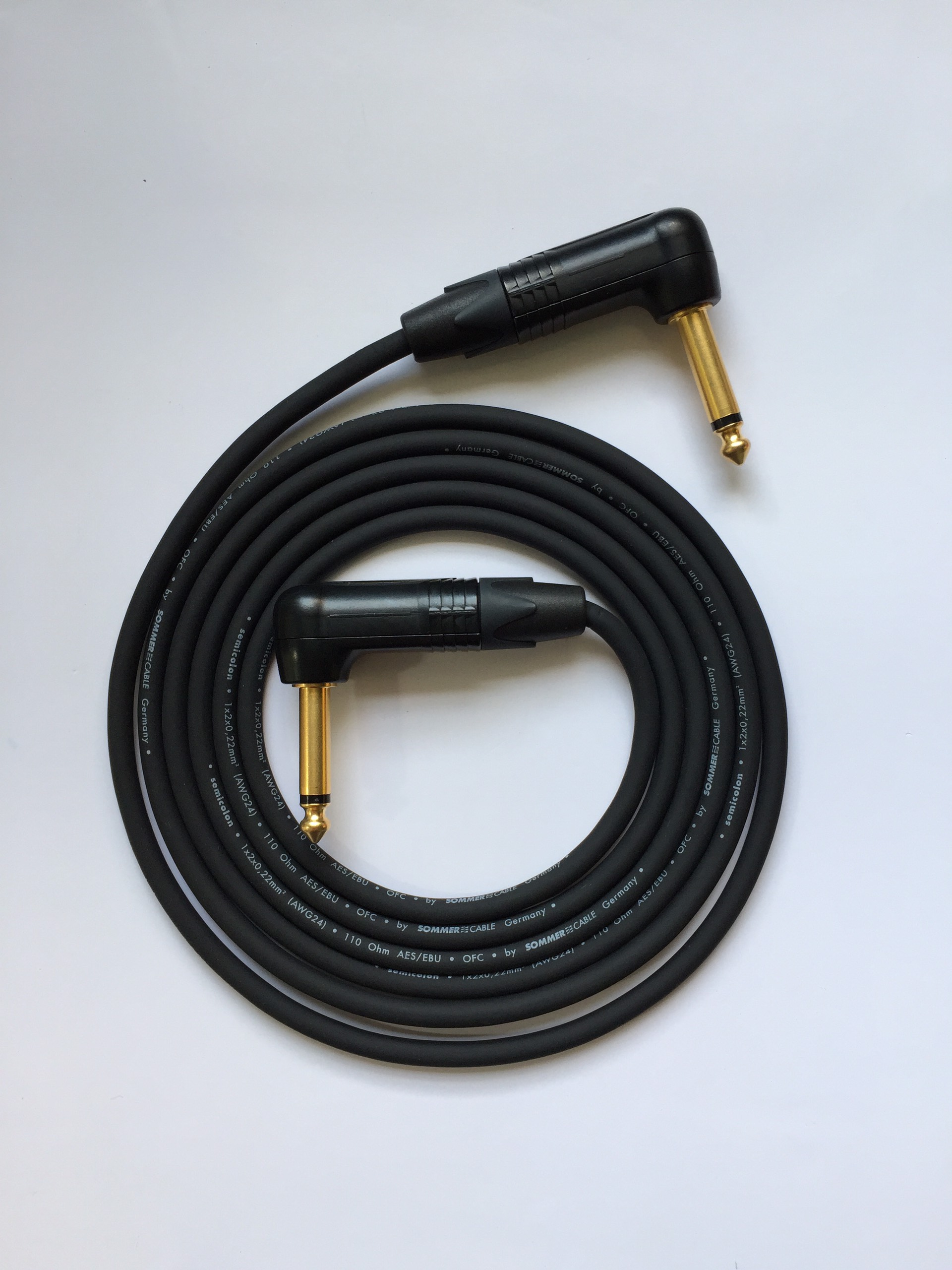 cable Sommer - Jack Neutrik mạ vàng - Jack 63mm(1/4") to jack 63mm(1/4") - Jack mono cong L - Jack m