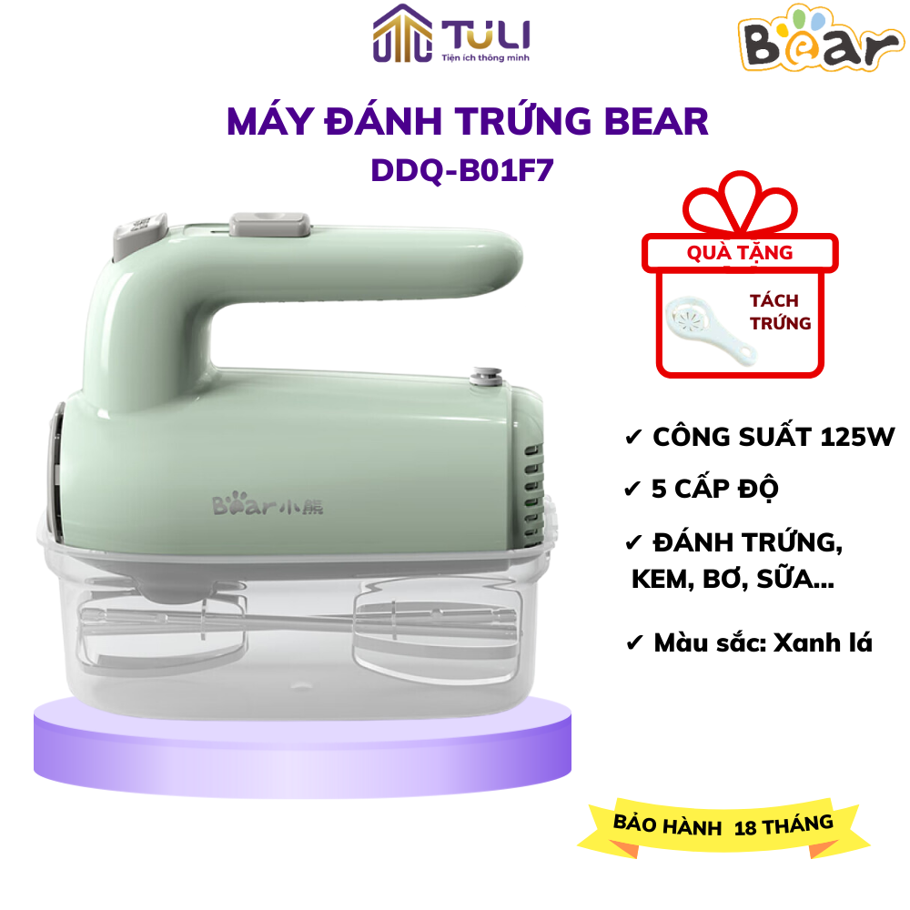 Máy Đánh Trứng Cầm Tay Bear DDQ-B01K1, 5 Tốc Độ, Kích Thước 8.2x14x18cm, Màu Trắng Cam