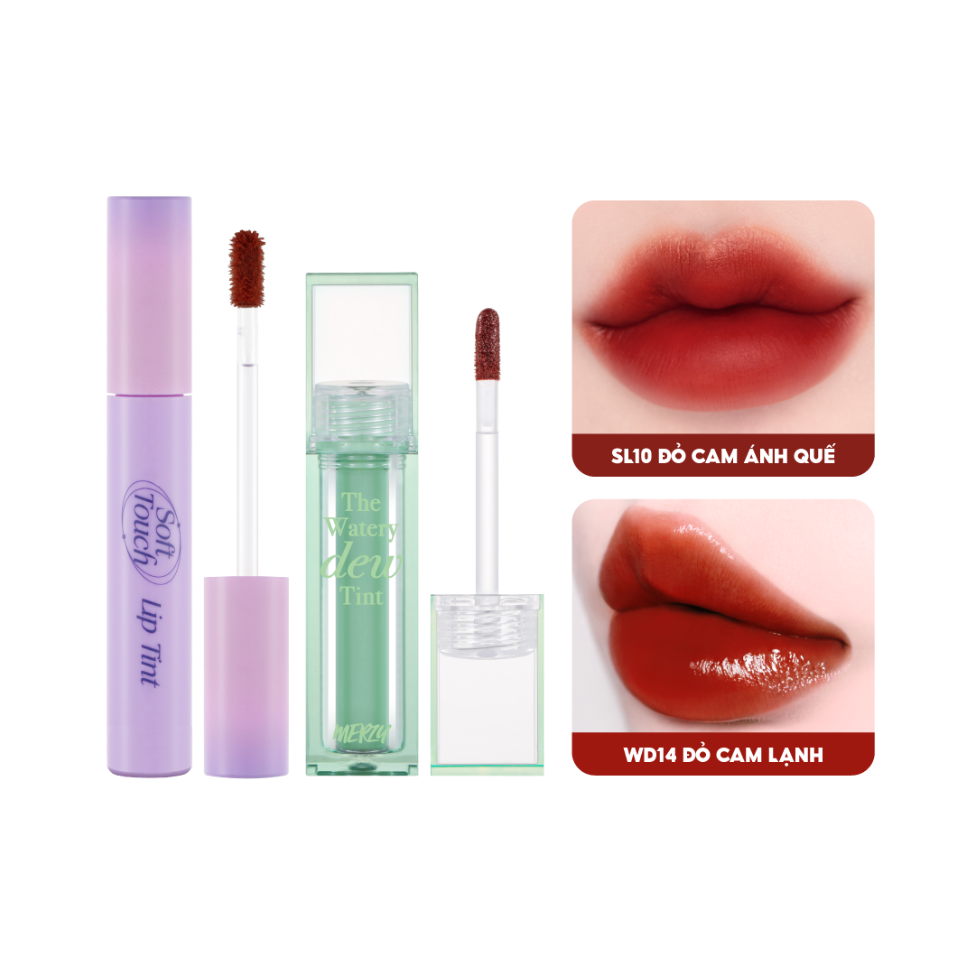 Combo 2 Son Kem Siêu Lì Merzy Soft Touch Lip Tint 3g (Ver 2) +  Son Tint Bóng Merzy The Watery Dew T