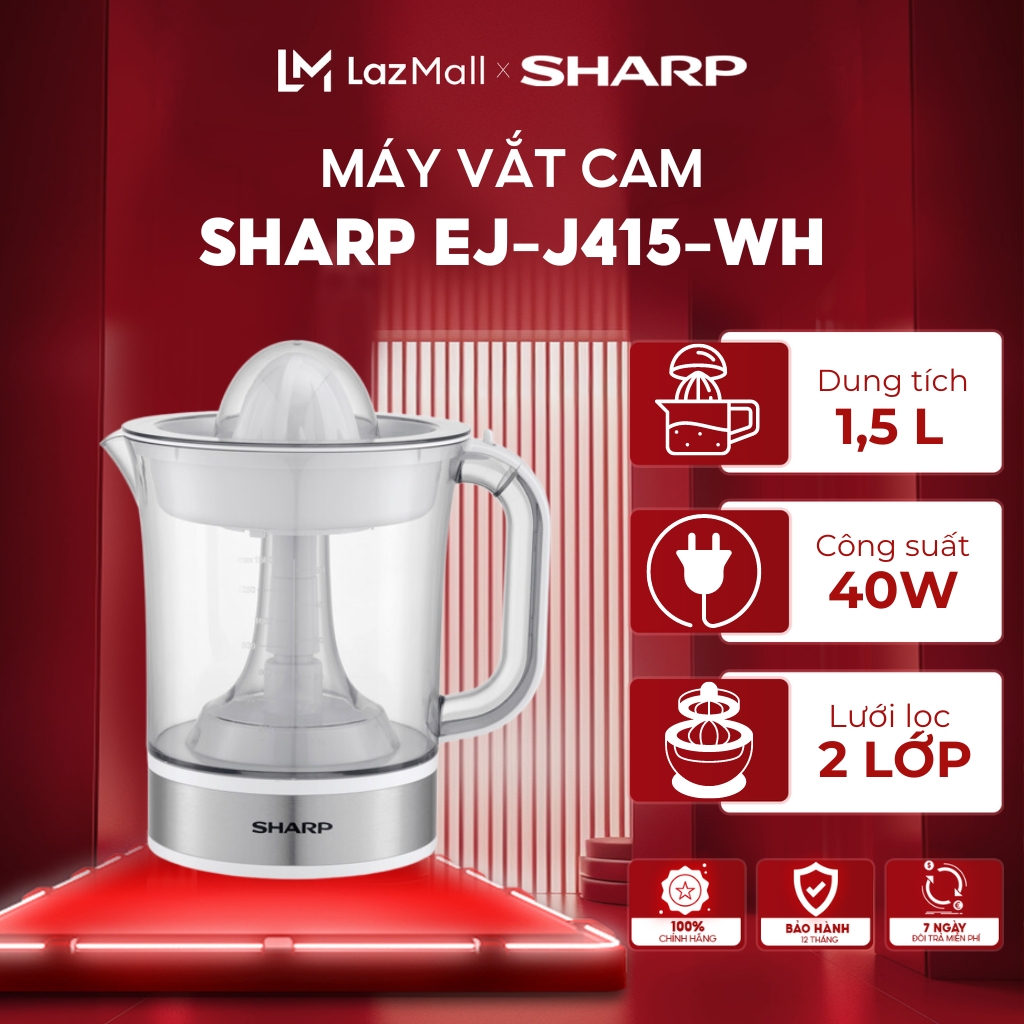 Máy Vắt Cam Sharp EJ-J256-WH | Máy vắt cam tự động Sharp J256 màu trắng công suất 25W | Máy ép cam cao cấp J415 2 đầu vắt to nhỏ ép kiệt bã