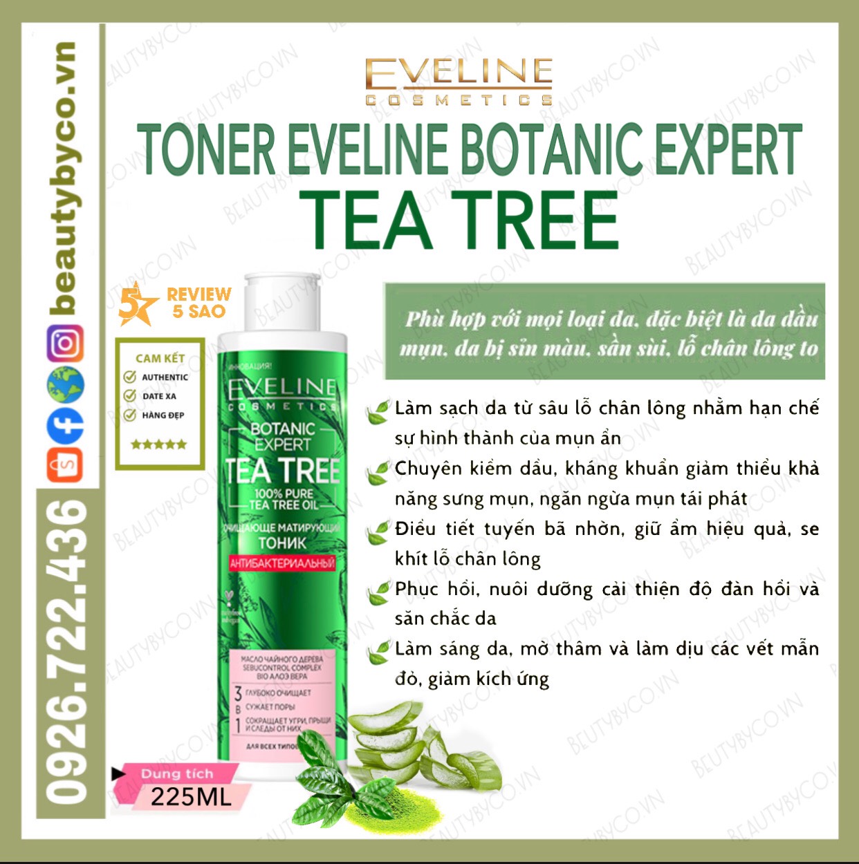 Toner Eveline Tea Tree Botanic Expert Giảm Sưnggom Cồingừa Mụnphục Hồi Da