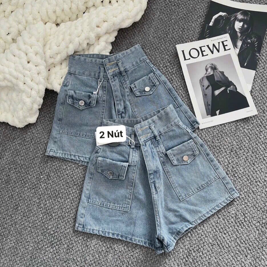 Quần short jeans nữ ống rộng 2 khuy Cun Boutique thiết kế lưng cao kiểu nắp túi 2 bên thời trang MSB5