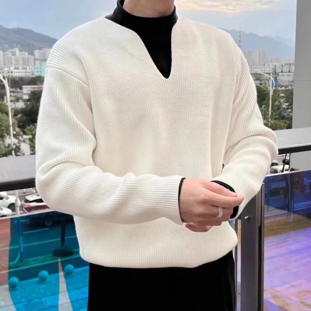 [ Deal Độc Quyền ] Áo len tay dài cổ chữ V thời trang cho nam Simple Fashion áo sweater trơn Hàn Quốc áo sweater form rộng Simple Fashion áo sweater trơn Mway MEN SW 001