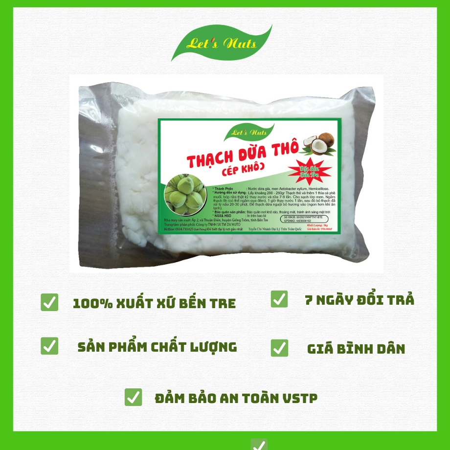 1kg thạch dừa thô ép khô Lets Nuts đặc sản Bến Tre tặng kèm hương dừa