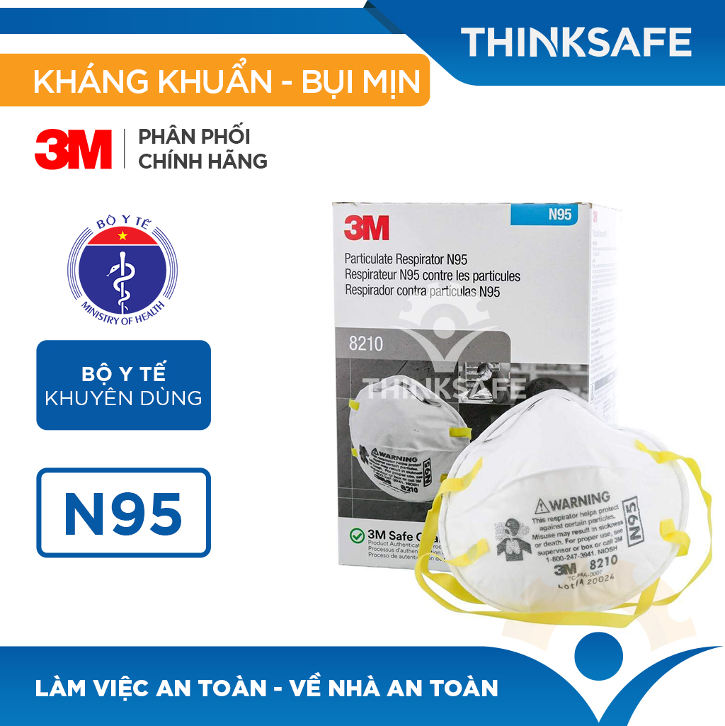 Khẩu trang N95 3M 8210 - Khẩu trang 3d mask đạt chuẩn N95 chống bụi,chống độc, Khẩu trang 3m chính hãng - Thinksafe chính hãng