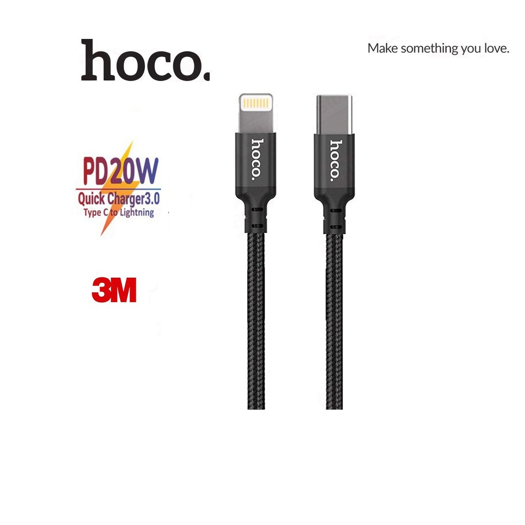 Cáp sạc Hoco X14 Type-C sang Lightning chuẩn sạc nhanh 20W cho iPhone chiều dài dây 3M