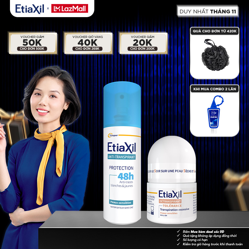 Combo Xịt khử mùi toàn thân Etiaxil bảo vệ kép 100ml và Lăn Khử Mùi Ngăn Mồ Hôi Etiaxil 15ml