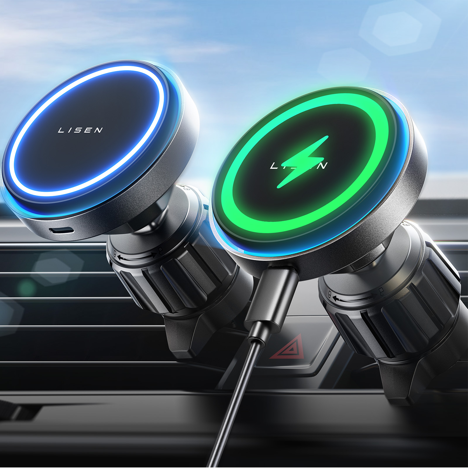 LISEN for Magsafe Car Mount Charger [20 Strongest Magnats] Hands Free 15W Wireless Car Charger Mount