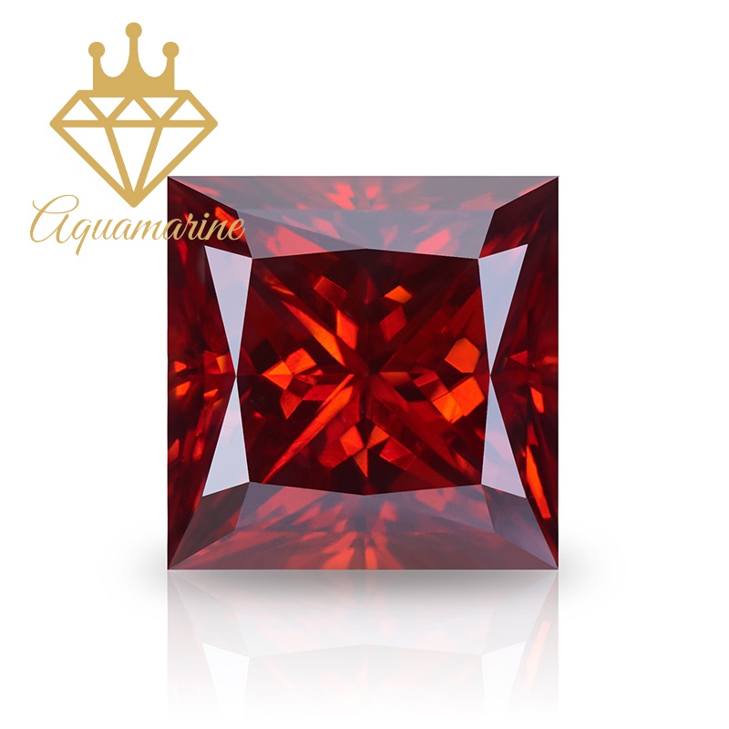 (Size 16x16 mm) Kim cương nhân tạo Moissanite giác cắt Princess màu đỏ