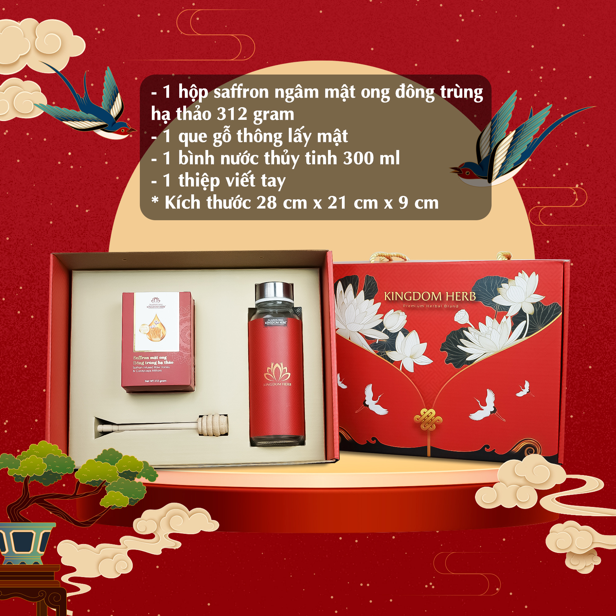 Bộ quà tặng set quà tặng sức khỏe saffron saffron mật ong đông trùng hạ thảo Kingdom Herb chính hãng thượng hạng