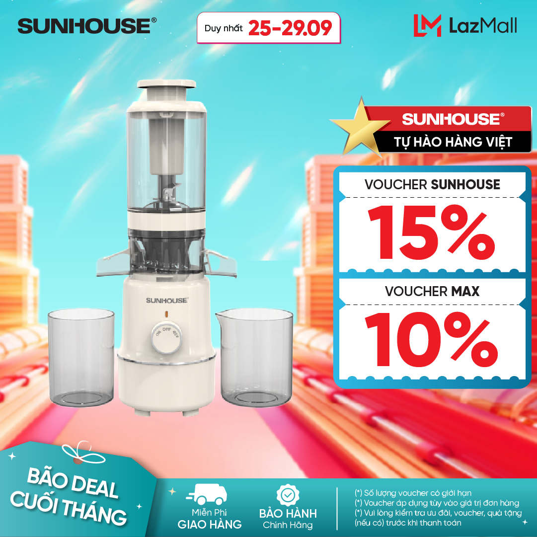 [ƯU ĐÃI 2 TẦNG VOUCHER] Máy ép chậm SUNHOUSE SHD5515 - Làm kem mịn Công suất mạnh Ép kiệt bã - Bảo h