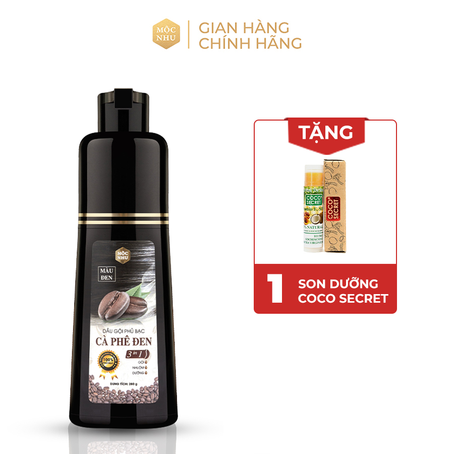 [Hcm][Tặng 1 Son Dưỡng Môi] Dầu Gội Phủ Bạc Cà Phê Đen Mộc Nhu - Màu Đen