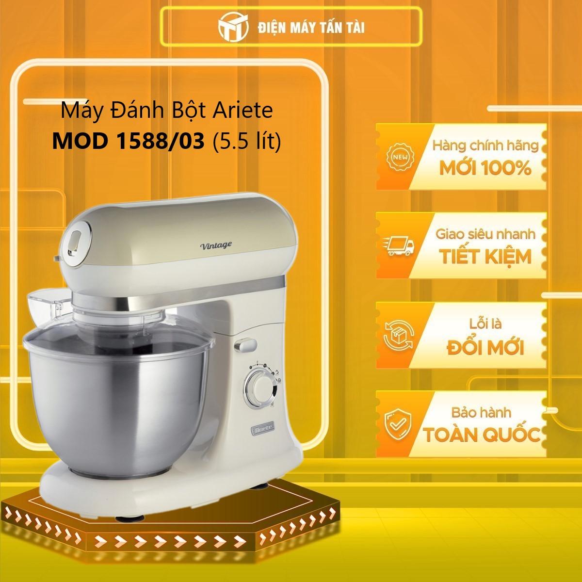 Máy trộn bột đa năng Ariete MOD 1588/04, Xanh lá, Dung tích 5.5L, Công suất 2400W