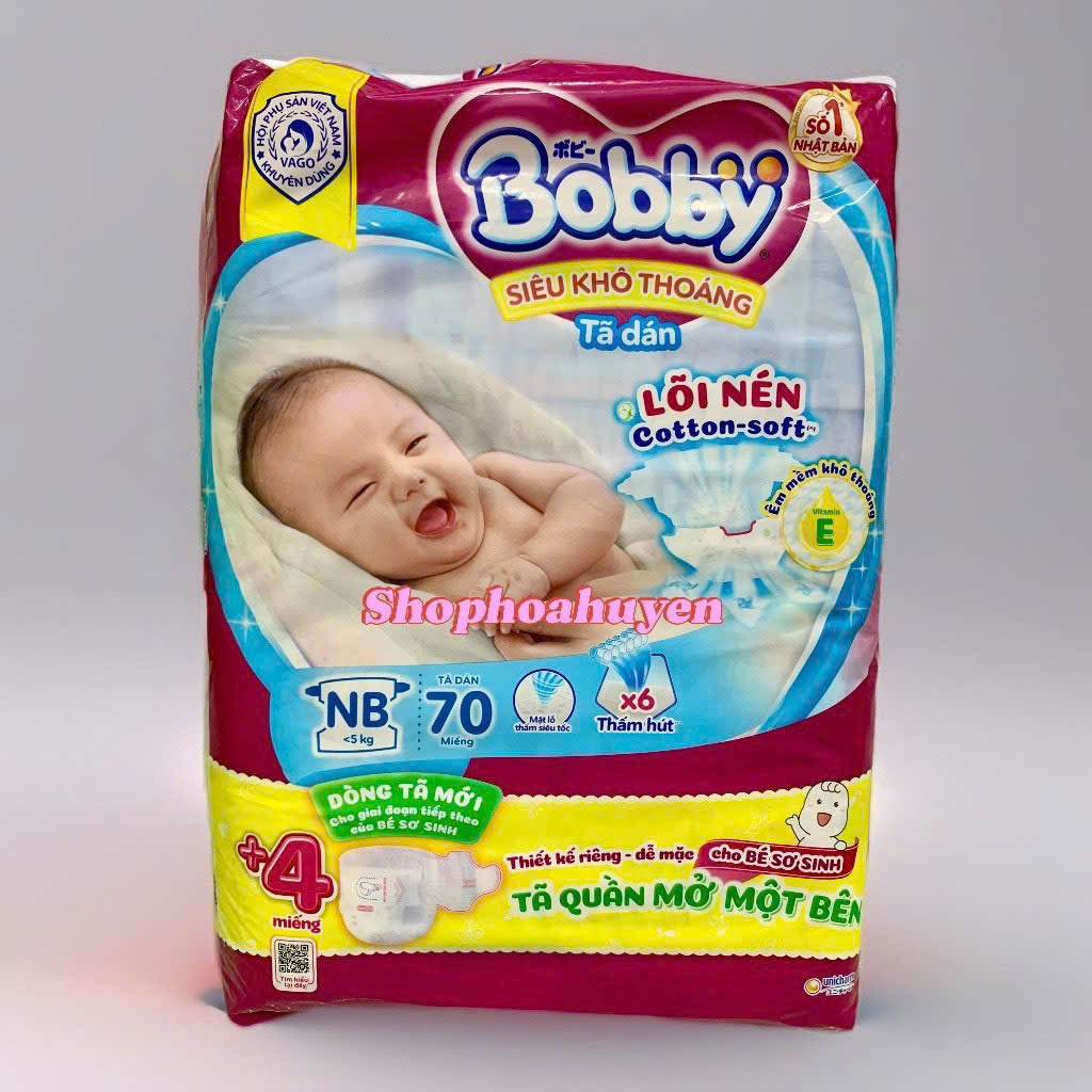 Tã dán sơ sinh Bobby Bĩm dán sơ sinh cho bé 0-8kg Size S80+6 miếng Size Nb70+4 Miếng Hàng chính hãng