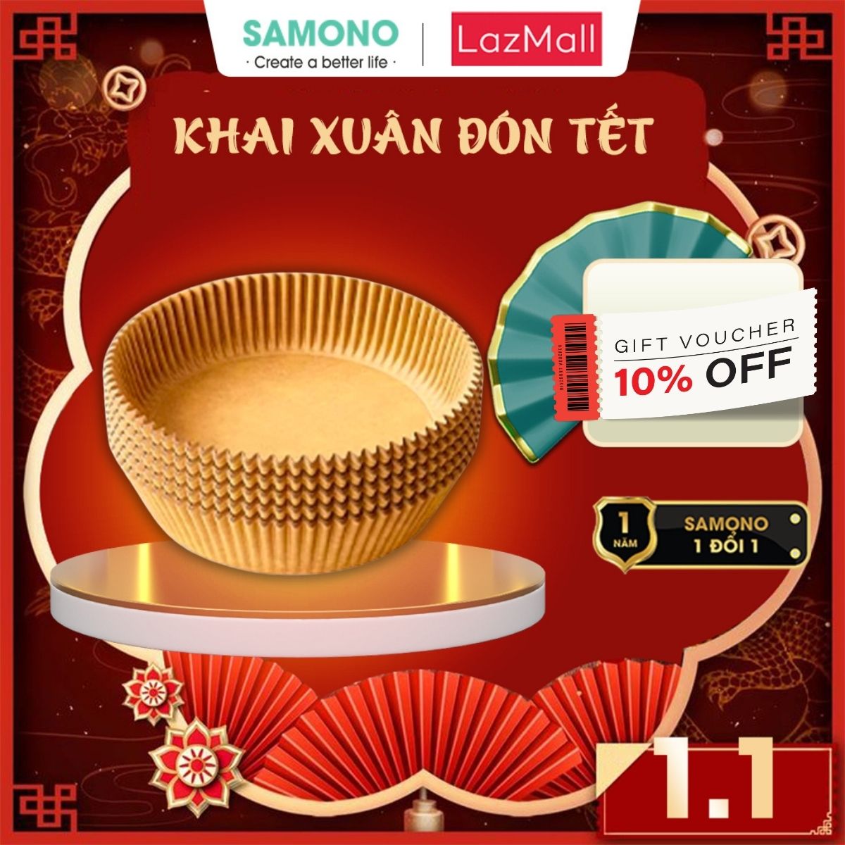 Samono Giấy Lót Nồi Chiên Không Dầu Bonbox BKE40801 SET 50 Tờ Tiện Lợi Giấy Lót Nồi Chiên Không Dầu 