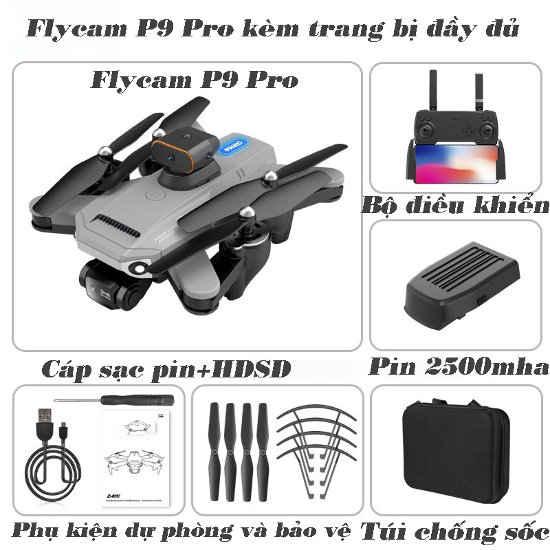 Máy Bay Flycam P9 Pro Max Drone Mini Cảm Biến Tránh Vật Cản - Lai Cam Điều Khiển Từ Xa，Iycam trang bị camera kép4k