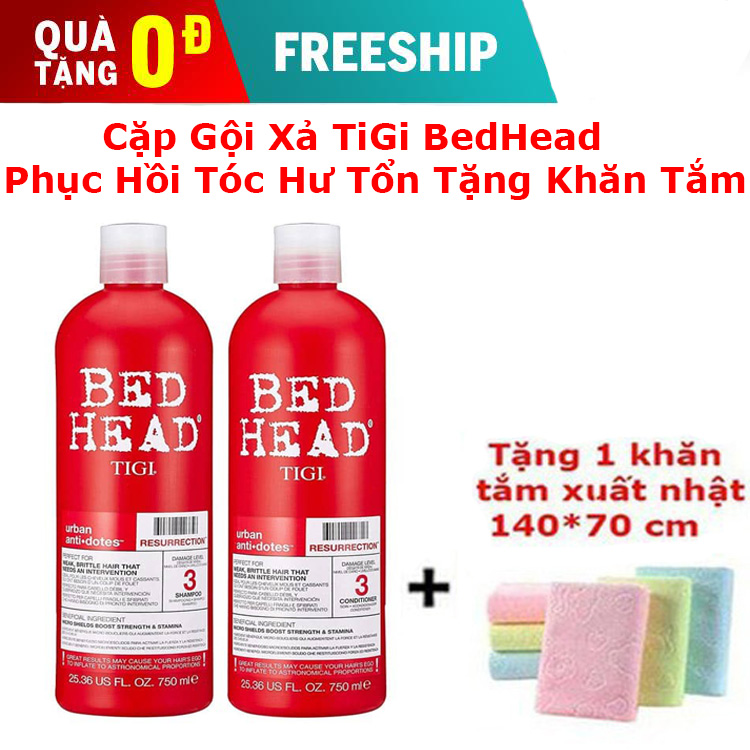 Cặp Dầu Gội Xả Tigi Đỏ Cao Cấp Tặng Khăn Tắm Xuất Nhật (1500Ml/2 Chai)