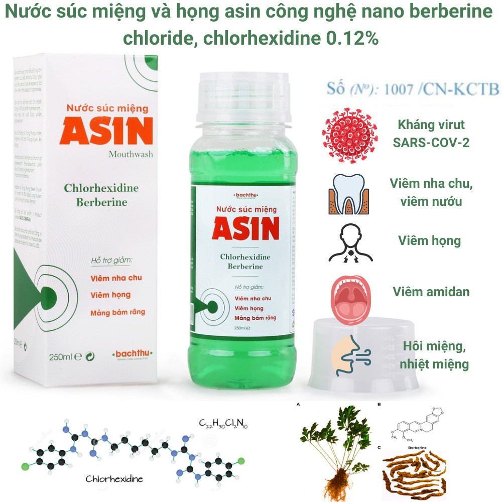 Nước Súc Miệng Asin 250Ml Chứa Dược Chất Thiên Nhiên Berberine Chloride Và Chlorhexidine