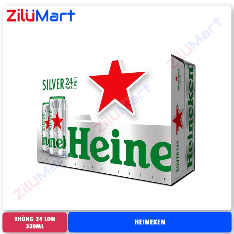 [HỎA TỐC HCM] Thùng 24 lon bia Heineken bạc loại 330ml