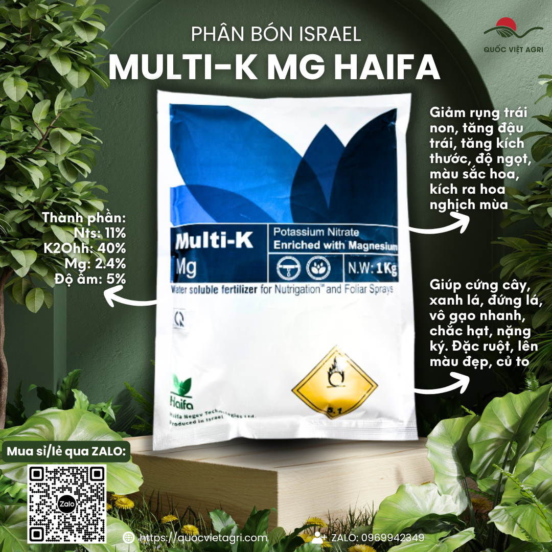 Phân bón hỗn hợp KNO3 Kali tinh khiết NK MULTI K MG (gói 1KG) - Chính hãng HAIFA ISRAEL Giúp cứng câ