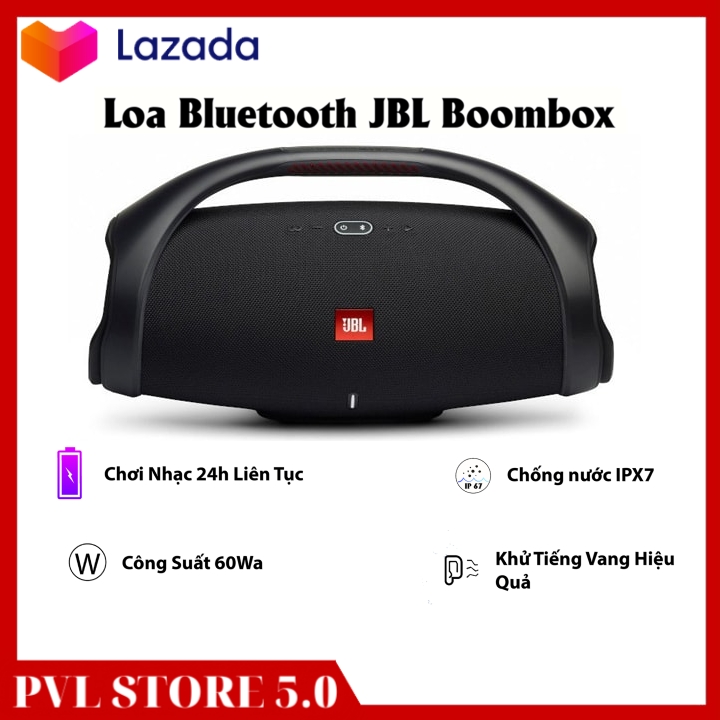 LOA JBL BOOMBOX chính hãng 100W LOẠI CỰC ĐẠI kì vọng tạo nên những đột biến trong dòng loa Bluetooth di động Dưới loa được bố trí dải đèn với 5 led mini sáng tương ứng với mức dung lượng pin bảo hành 12T