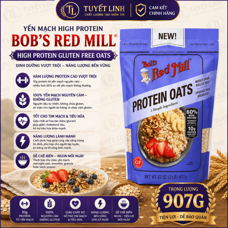 Yến Mạch Bobs Red Mill - Rolled Oats - Instant Old Fashion Extra Thick 454g/624g/907g