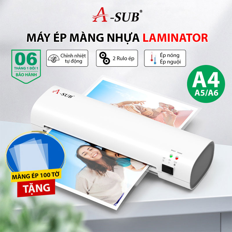 Máy Ép Plastic A-SUB A4 A5 A6 - Máy Ép Màng Laminator Nóng & Nguội Điều Chỉnh Nhiệt Tự Động Cao Cấp