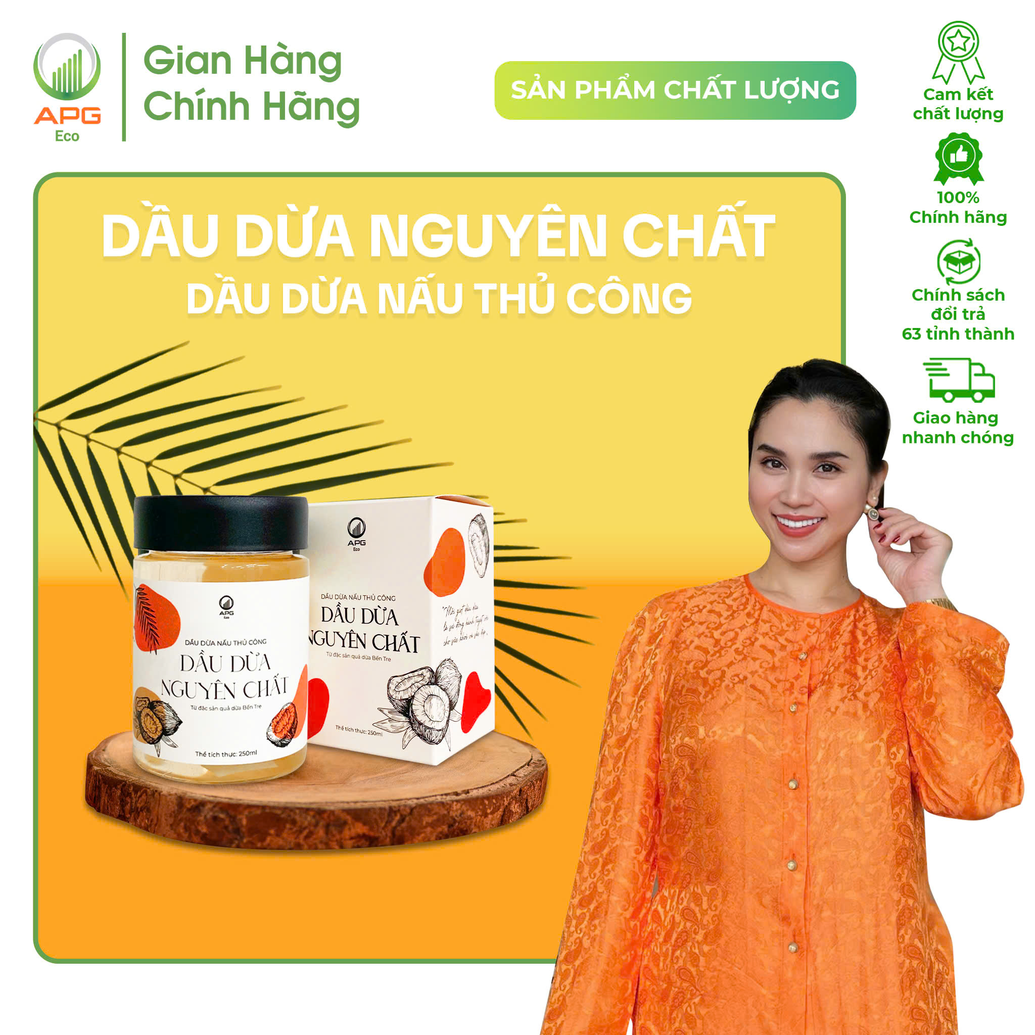 Hũ Dầu Dừa Nấu Thủ Công APG ECO Chiết Xuất Từ Đặc Sản Bến Tre 250ML