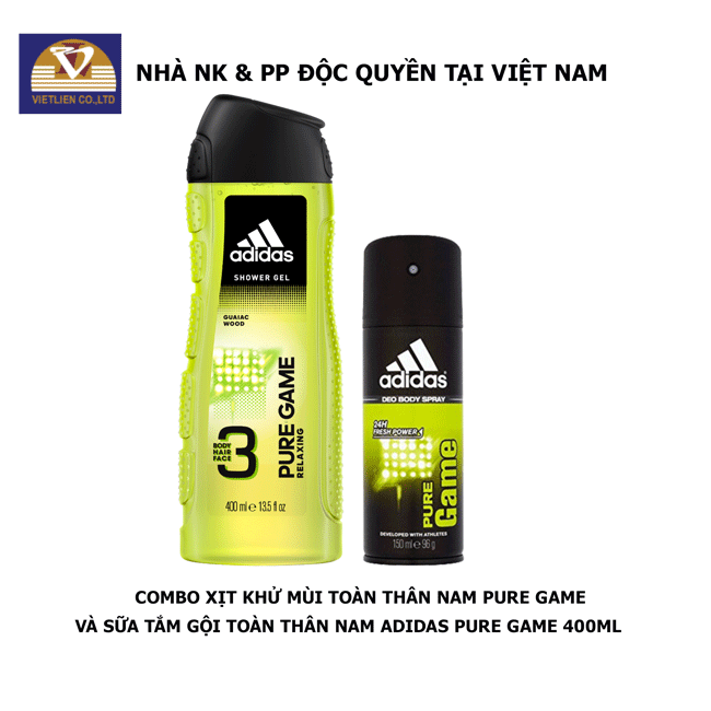 [Hcm]Combo Xịt Khử Mùi Nam Pure Game Và Sữa Tắm Gội Toàn Thân Nam Adidas Pure Game 400Ml