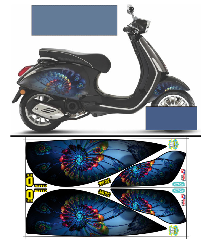 Tem xe vespa lông vũ xanh đen siêu đẹp tem rời xe vespa