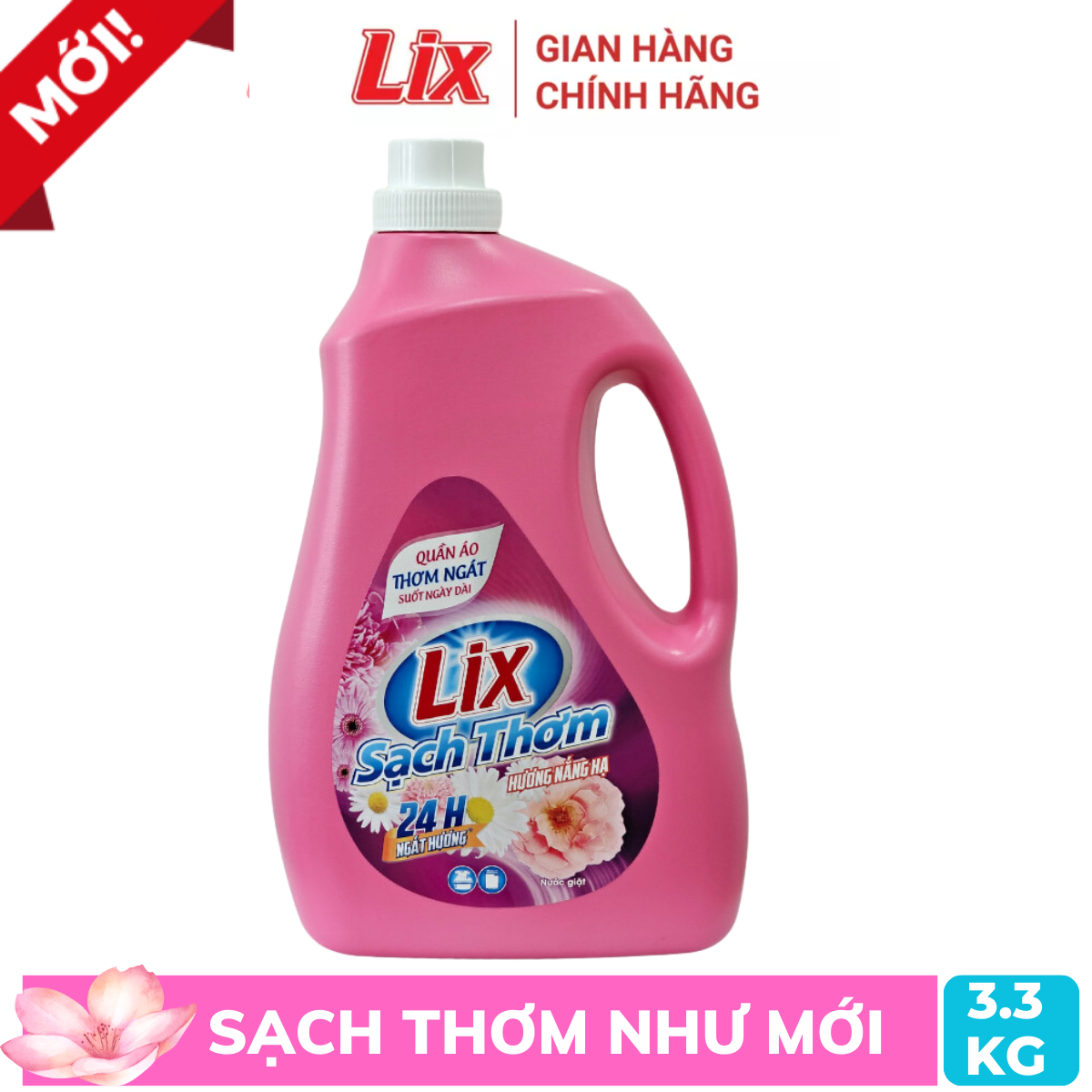 Nước giặt Lix sạch thơm hương nắng hạ chai 3.3kg làm sạch cực nhanh vết bẩn N7301 tăng gấp đôi sức m