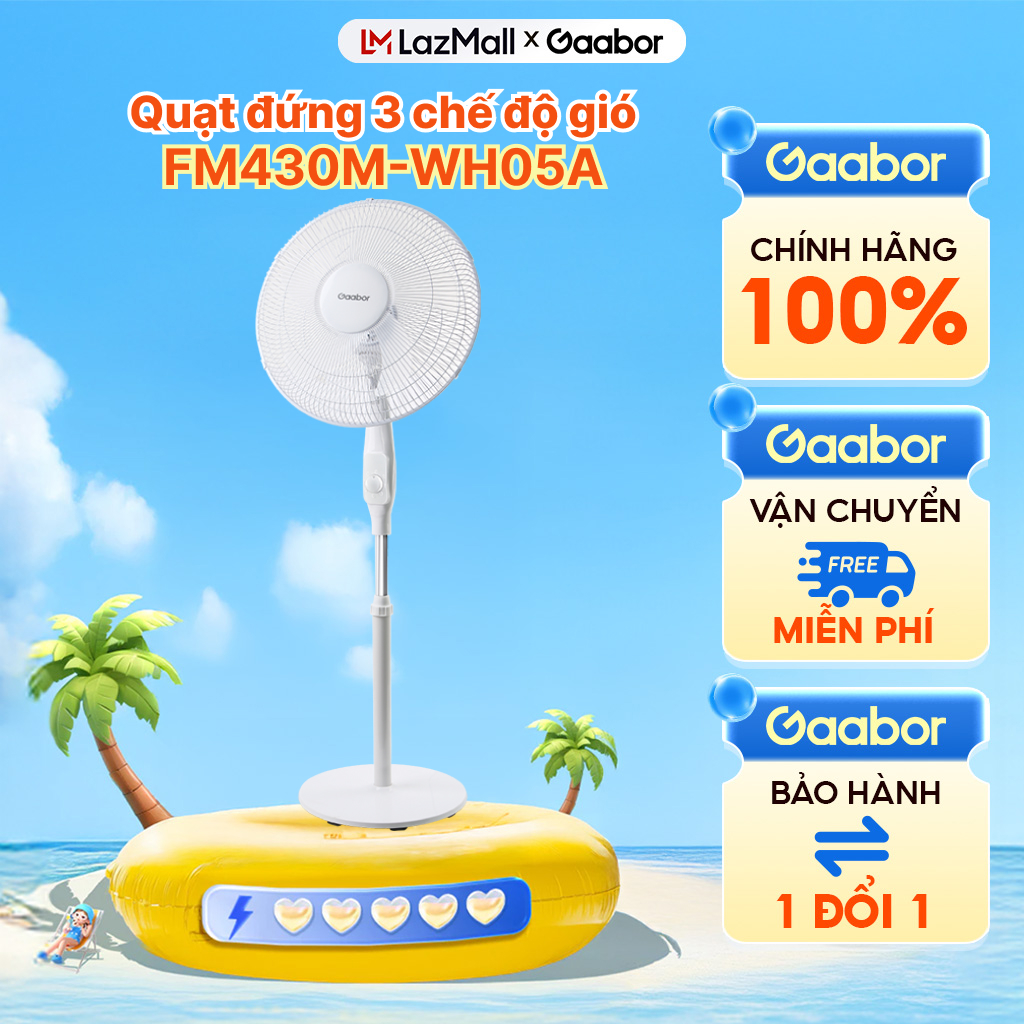 Quạt điện đứng 5 cánh 3 tốc độ Gaabor FM430M-WH05A đảo gió 90 độ tuần hoàn tùy chỉnh tiết kiệm 