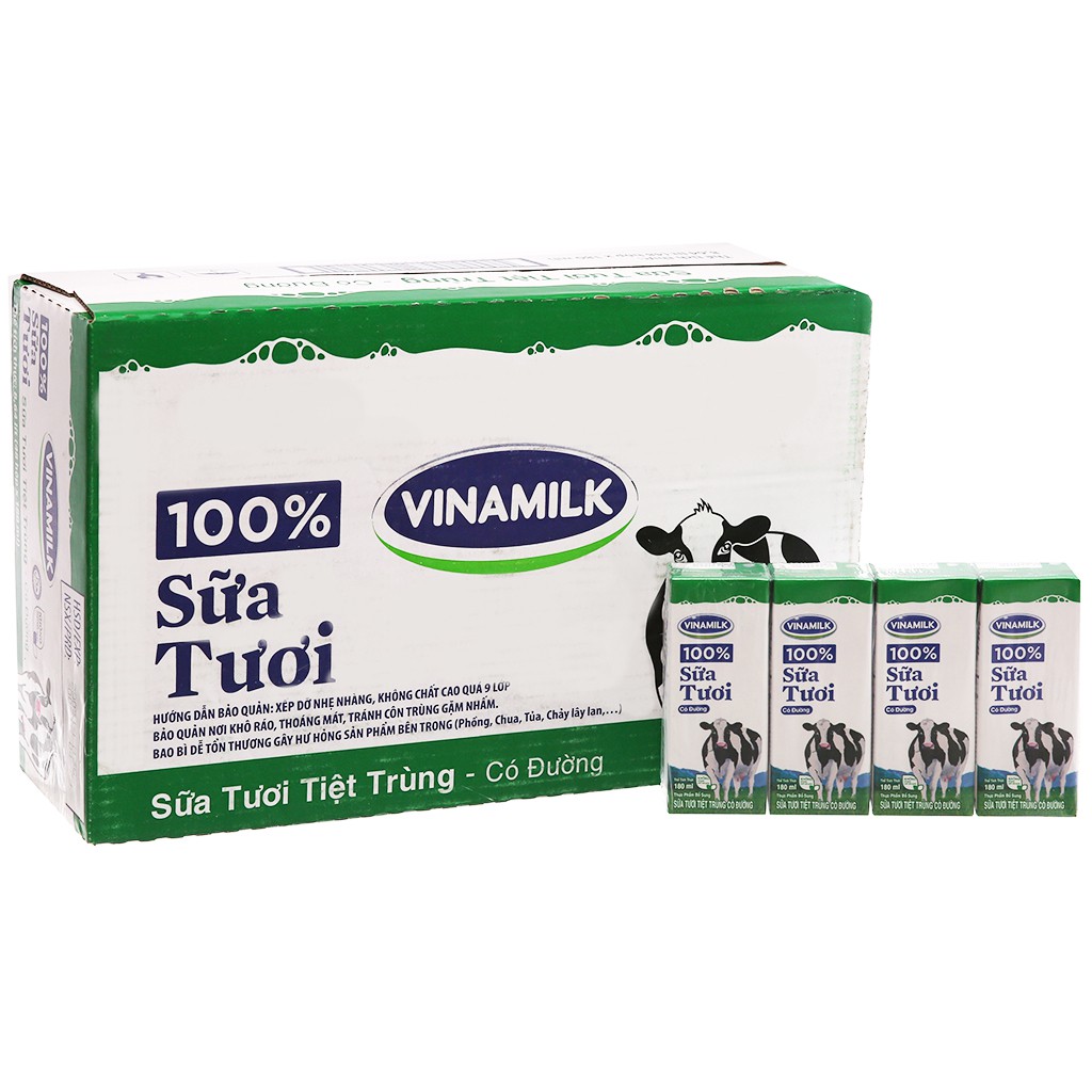 Sữa Vinamilk ❤  ❤ Thùng sữa Vinamilk 100% có đường 180ml (4 *12 lốc) , Sữa Tươi - Sữa Tươi có đường - Không đường