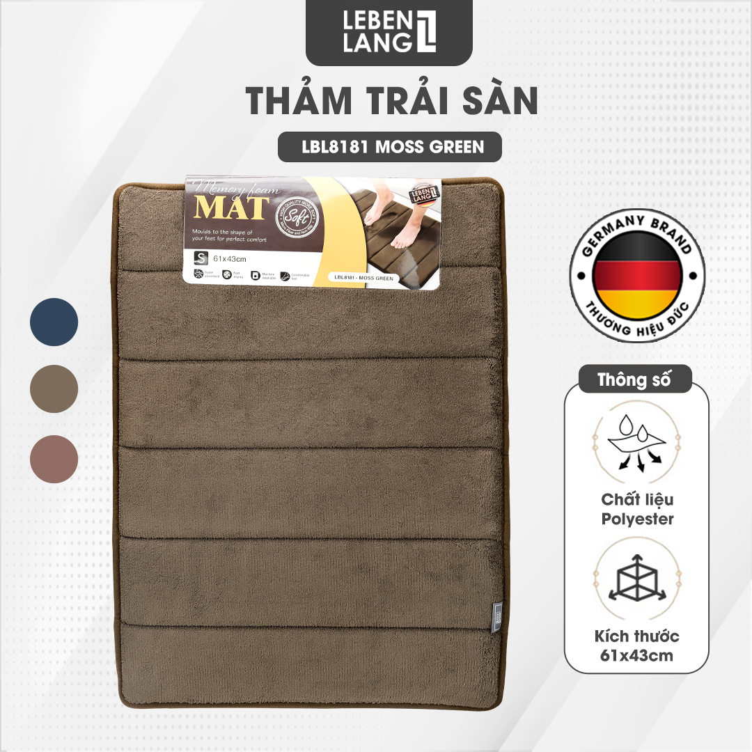 Thảm lau chân Lebenlang LBL8181 thấm hút nước đế cao su chống trơn trượt phòng tắm - hàng chính hãng