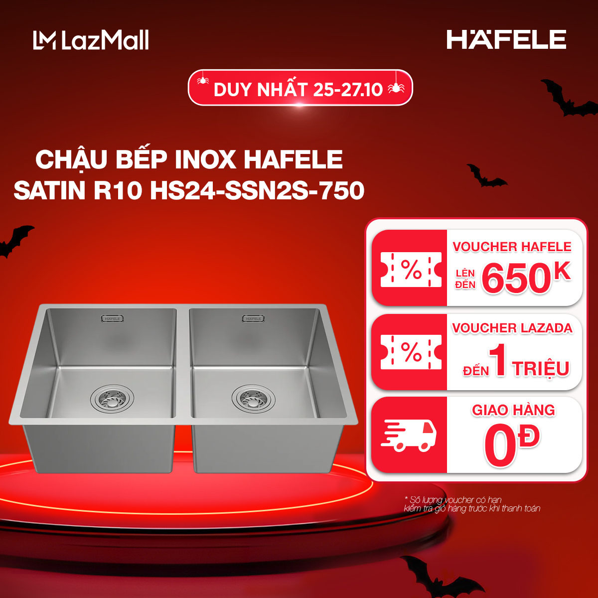 [New] Chậu bếp Inox Hafele Satin R10 HS24-SSN2S-750