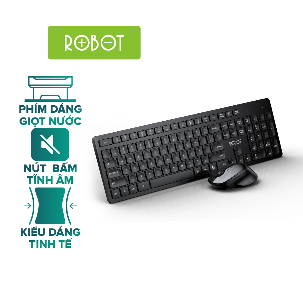 Combo bàn phím và chuột không dây Robot KM4000 kết nối usb chuột tĩnh âm thiết kế văn phòng kiểu dán