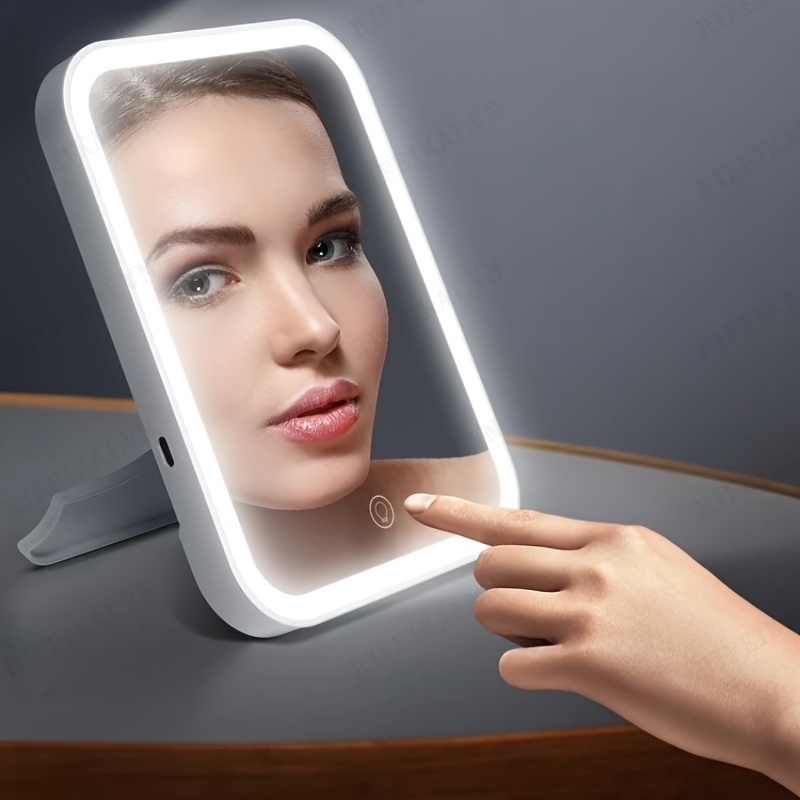 rifeikai Makeup Mirror Touch Screen Portable Standing Folding Vanity Mirror Magnifying Compact Cosmetics Mirror