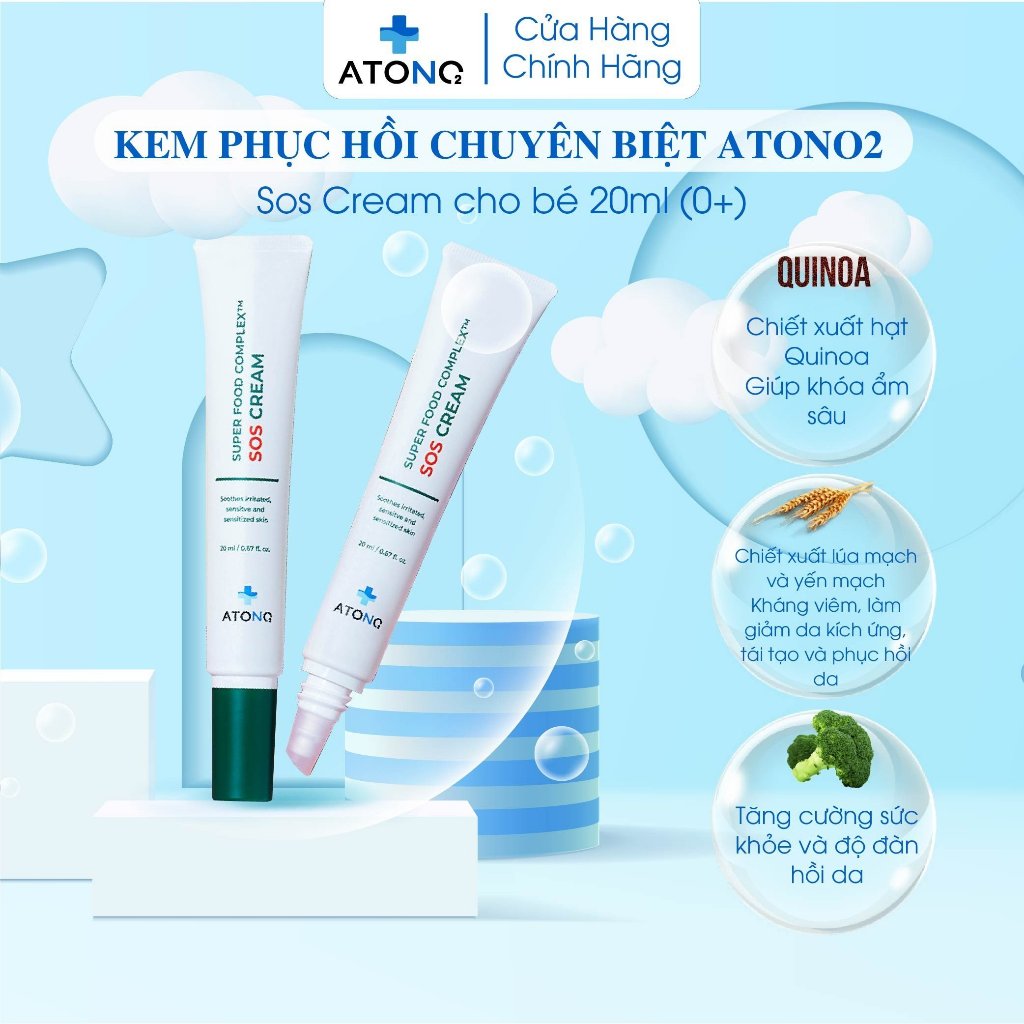 Kem phục hồi chuyên biệt Atono2 SOS Cream cho bé 20ml làm dịu da nhanh chóng cho trẻ sơ sinh