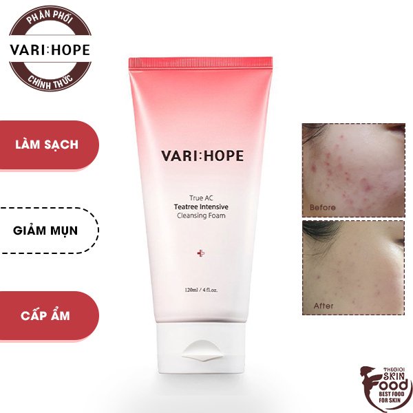 Sữa Rửa Mặt Cho Da Mụn Vari:hope True Ac Teatree Intensive Cleansing Foam 120Ml