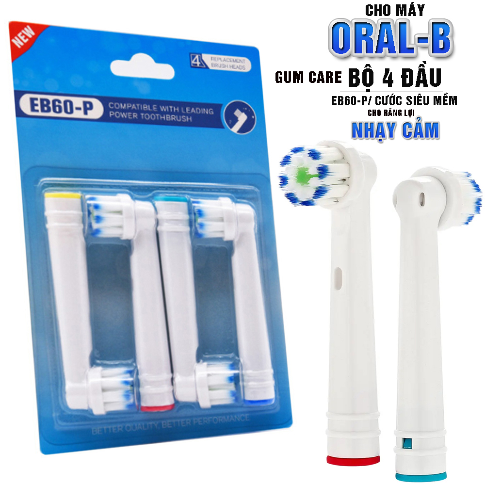 Cho Máy Oral B Braun Eb60 - P New Gum Care Bộ 4 Đầu Bàn Chải Đánh Răng Điện Thay Thế Sợi Cước Siêu Mềm Cho Răng Lợi Nhạy Cảm Minh House