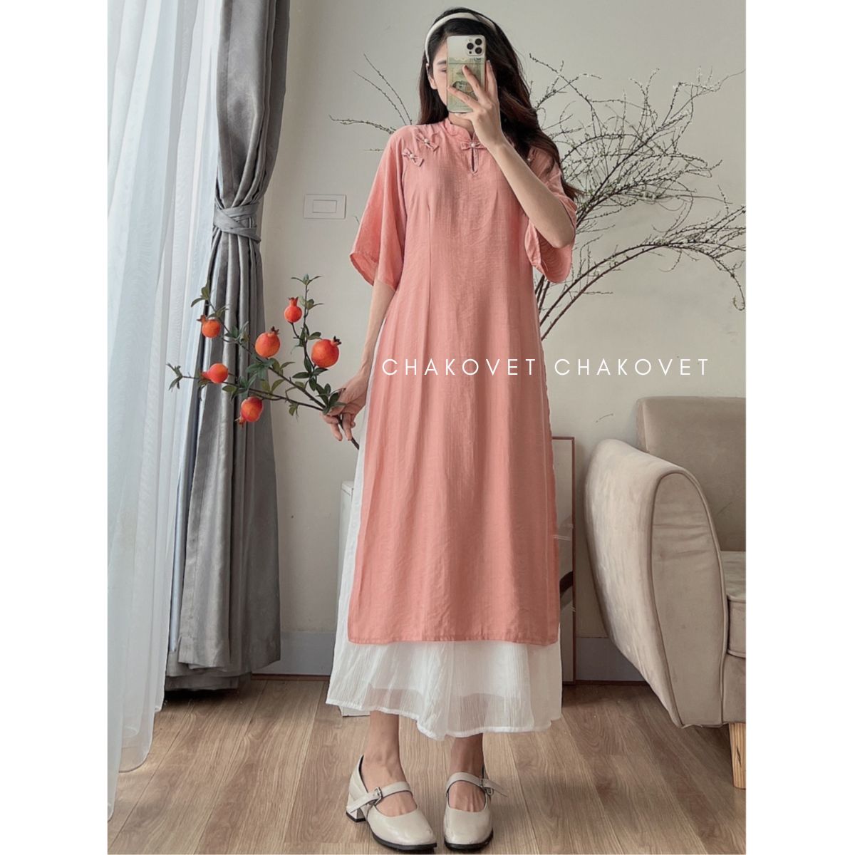 Áo dài cách tân mùa xuân năm mới cho phái nữ S.8841 áo kèm quần cao cấp thiết kế nơ xực xinh chất vả