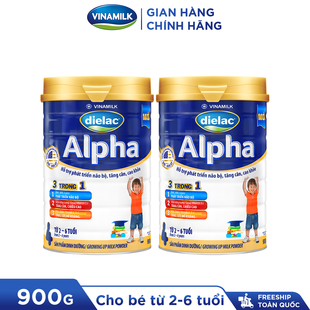 2 Hộp Sữa bột Vinamilk Dielac Alpha 4 - Hộp thiếc 900g (cho trẻ từ 2- 6 tuổi) - Sữa công thức 3 tron