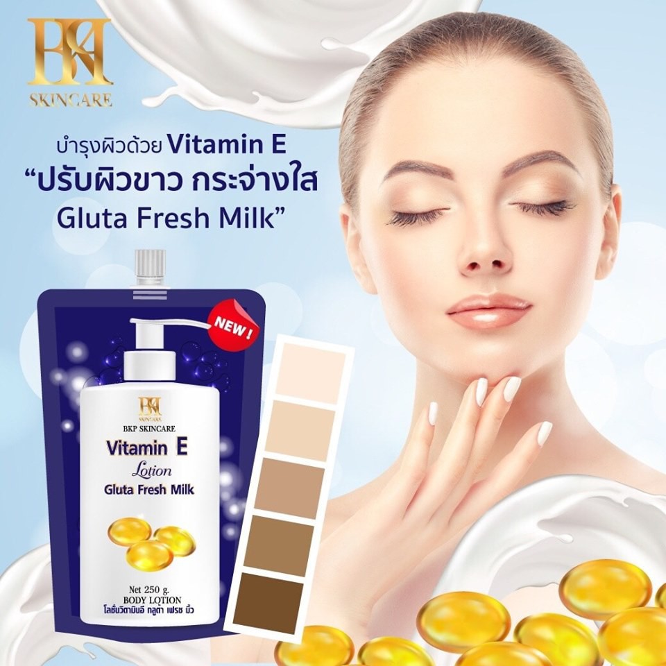 Sữa dưỡng thể Vitamin E Lotion Gluta Fresh Milk 250g Chính hãng Thái Lan Dưỡng Ẩm  Trắng Mịn Da