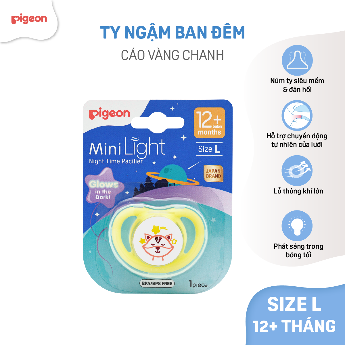 Ty Ngậm Silicone Siêu Mềm Ban Đêm Pigeon Núm Ti Giả Cho Bé Từ 0-12 tháng +