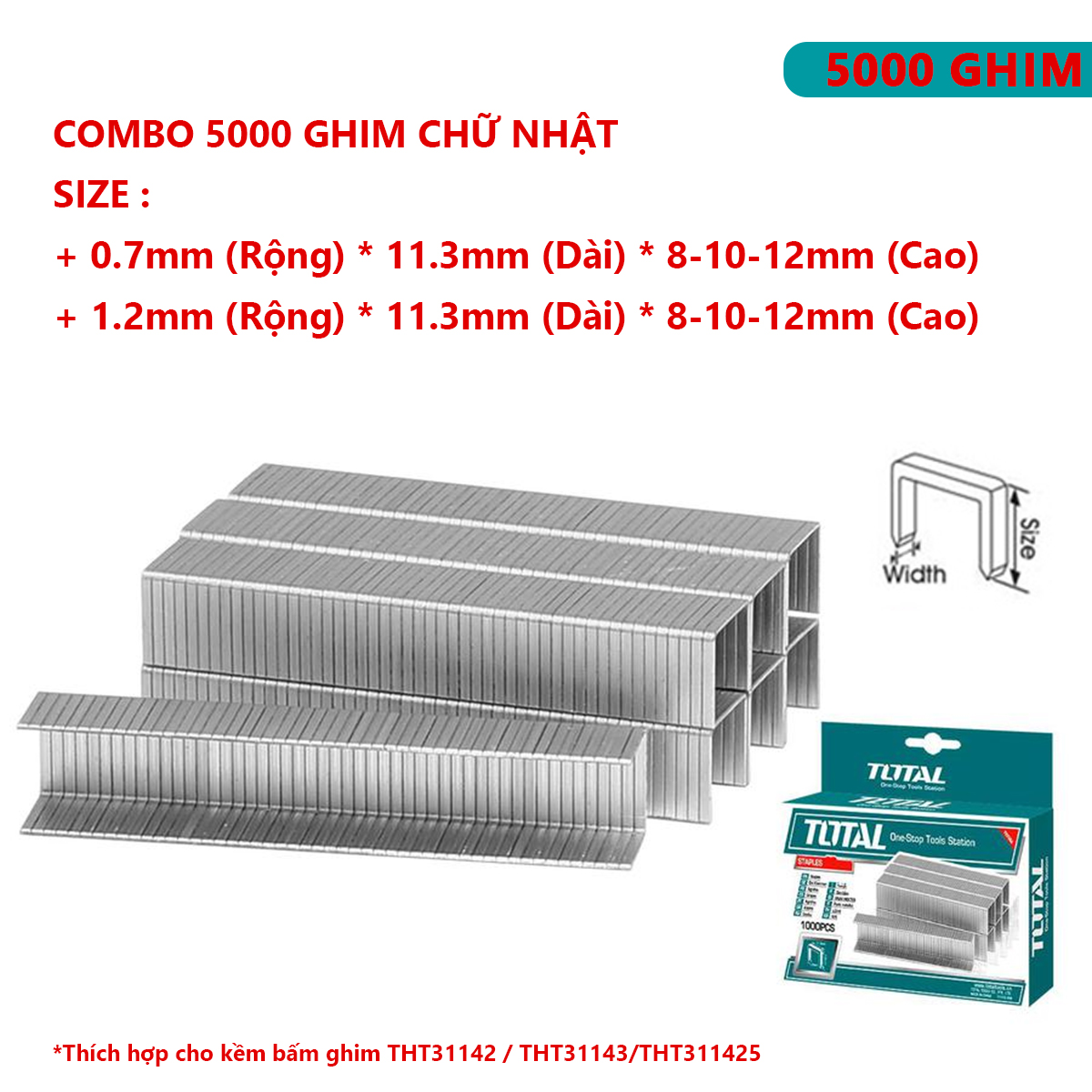 Kìm bấm đinh ghim đa năng 3 trong 1 TOTAL THT31143 Kềm bấm ghim có điều chỉnh lực bắn kèm 600 mũi gh